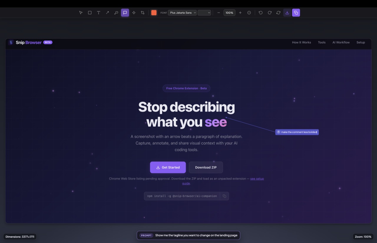 Snip Browser annotation editor with toolbar